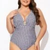 Gingham V-neck Low-cut Leg One Piece Swimsuit -Meetcurve Shop b deop301001 1 1