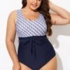 Shell Print Round Neck Belt One Piece Swimsuit -Meetcurve Shop b deop302001 4