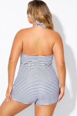 Striped Ruched Panel Halter Women One Piece Swimsuit -Meetcurve Shop b deop303002 2