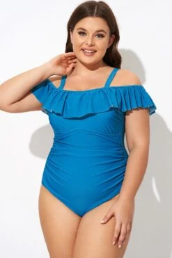 Ruffled V-neckline Adjustable Shoulder Straps One Piece Swimsuit