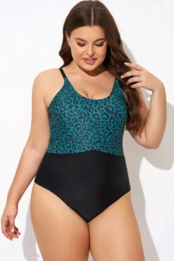 Green Leopard Print Back Cut Out One Piece Swimsuit -Meetcurve Shop b deop306001 3