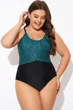 Green Leopard Print Back Cut Out One Piece Swimsuit -Meetcurve Shop b deop306001 5