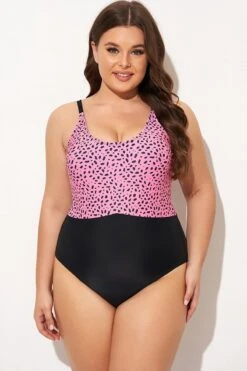 Pink Leopard Print Scoop Neck Front One Piece Swimsuit -Meetcurve Shop b deop306002 3