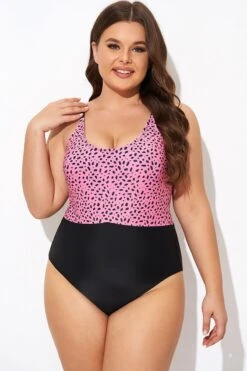 Pink Leopard Print Scoop Neck Front One Piece Swimsuit -Meetcurve Shop b deop306002 4