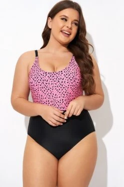 Pink Leopard Print Scoop Neck Front One Piece Swimsuit -Meetcurve Shop b deop306002 5