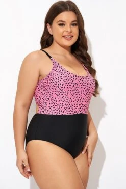 Pink Leopard Print Scoop Neck Front One Piece Swimsuit -Meetcurve Shop b deop306002 6