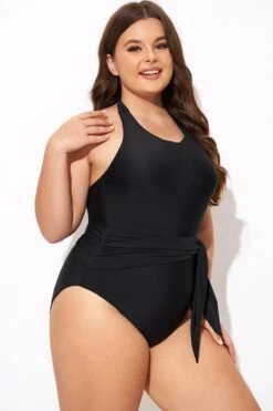 Black High-neck Halter Sash One Piece Swimsuit 13 Black High-neck Halter Sash One Piece Swimsuit -Meetcurve Shop b deop308001 6