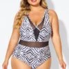 Plunging V-front And Back Mesh One Piece Swimsuit