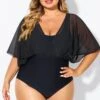 Solid Black Mesh Patchwork One Piece Swimsuit 1 Solid Black Mesh Patchwork One Piece Swimsuit -Meetcurve Shop b deop310001 1