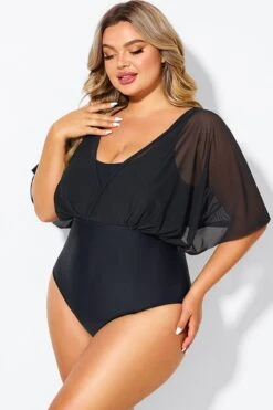 Solid Black Mesh Patchwork One Piece Swimsuit 13 Solid Black Mesh Patchwork One Piece Swimsuit -Meetcurve Shop b deop310001 5