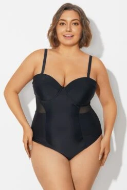 Plus Size Mesh Underwire One Piece Swimsuit -Meetcurve Shop b deop313001 3