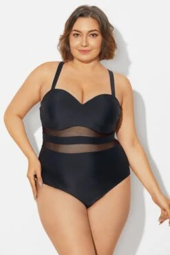 Plus Size Mesh Stitching Sling One Piece Swimsuit -Meetcurve Shop b deop314001 5
