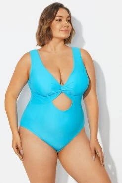 Blue Twist Knot Shimmer One Piece Swimsuit 10 Blue Twist Knot Shimmer One Piece Swimsuit -Meetcurve Shop b deop315001 3
