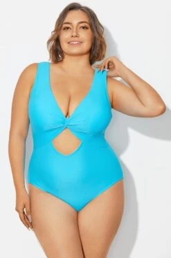 Blue Twist Knot Shimmer One Piece Swimsuit 12 Blue Twist Knot Shimmer One Piece Swimsuit -Meetcurve Shop b deop315001 5