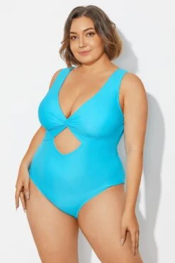 Blue Twist Knot Shimmer One Piece Swimsuit 13 Blue Twist Knot Shimmer One Piece Swimsuit -Meetcurve Shop b deop315001 6