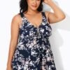 Floral Print Lotus Tie Front Women's Swimdress -Meetcurve Shop b desd001008 1