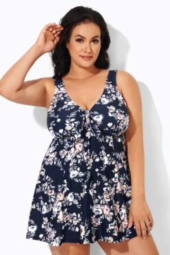 Floral Print Lotus Tie Front Women's Swimdress -Meetcurve Shop b desd001008 4