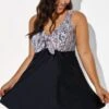 Python Print Tie Front V-Neck Swimdress 1 Python Print Tie Front V-Neck Swimdress -Meetcurve Shop b desd001010 11