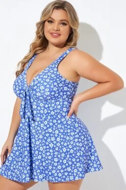Floral Printed Tie Front V-Neck Swimdress 11 Floral Printed Tie Front V-Neck Swimdress -Meetcurve Shop b desd001012 4