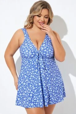 Floral Printed Tie Front V-Neck Swimdress 13 Floral Printed Tie Front V-Neck Swimdress -Meetcurve Shop b desd001012 6