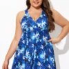 Elegant Wide Strap Printed V-neck Swimdress -Meetcurve Shop b desd001013 1