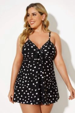Black Dots Tie Front Classic Women Swimdress -Meetcurve Shop b desd006004 4