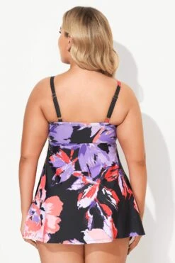 Flower Printed Backless Tummy Control Swimdress -Meetcurve Shop b desd006005 3