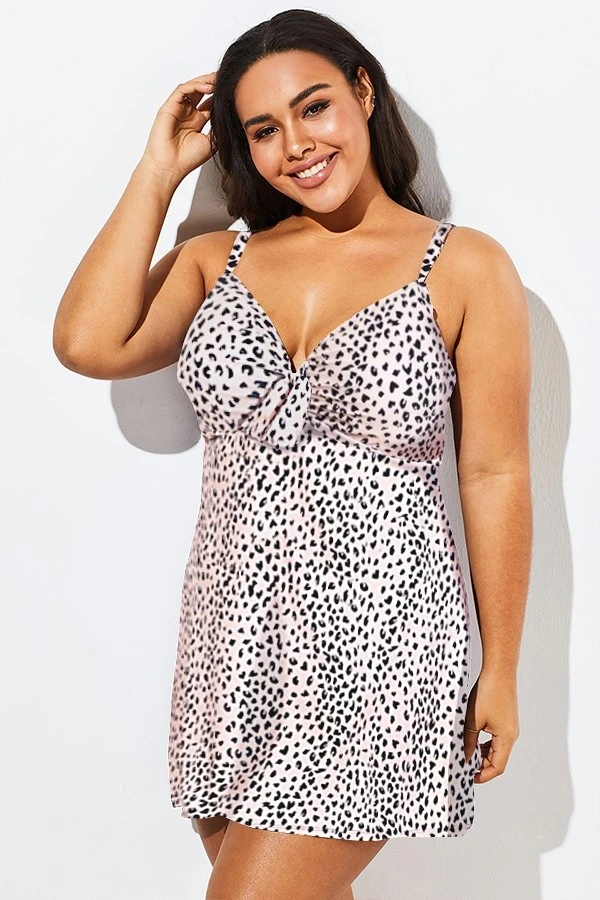 Leopard Tie Front V-neck Swimdress For Women 5 Leopard Tie Front V-neck Swimdress For Women - Image 3