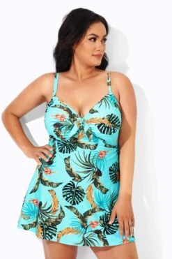 Sweetheart Neckline Print Tie Front Underwire Swimdress