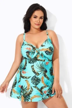 Sweetheart Neckline Print Tie Front Underwire Swimdress -Meetcurve Shop b desd006008 2