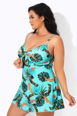 Sweetheart Neckline Print Tie Front Underwire Swimdress -Meetcurve Shop b desd006008 3