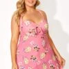Flower Printed Self-tie Lovely Halter Swimdress -Meetcurve Shop b desd013002 1