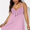 Pink Modern Self-tie Halter Straps Swimdress -Meetcurve Shop b desd013003 33