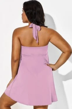Pink Modern Self-tie Halter Straps Swimdress 11 Pink Modern Self-tie Halter Straps Swimdress -Meetcurve Shop b desd013003 55
