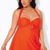Orange Sweetheart NecklineTie-front Halter Swimdress -Meetcurve Shop b desd013004 1 1