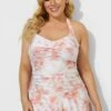 Tie Dye Printed Self-tie Halter Vintage Swimdress -Meetcurve Shop b desd014002 1