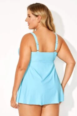 Blue Side Slit V-Neck Adjustable Straps Swimdress -Meetcurve Shop b desd015001 4