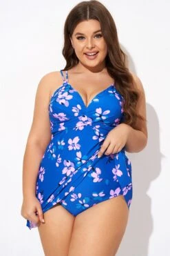 Purple Butterfly Print V-neck Loop Strap Swimdress -Meetcurve Shop b desd029001 6