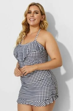 Lattice Bandeau Neckline Fringe Ruffle Hem Swimdress -Meetcurve Shop b desd033002 3