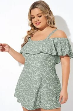 Floral Ruffle Cold Shoulder Women Swimdress -Meetcurve Shop b desd049004 4 1