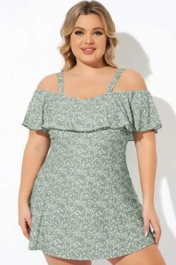 Floral Ruffle Cold Shoulder Women Swimdress -Meetcurve Shop b desd049004 6 1