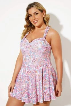 Floral Printed Halter Swimdress For Women -Meetcurve Shop b desd058001 4
