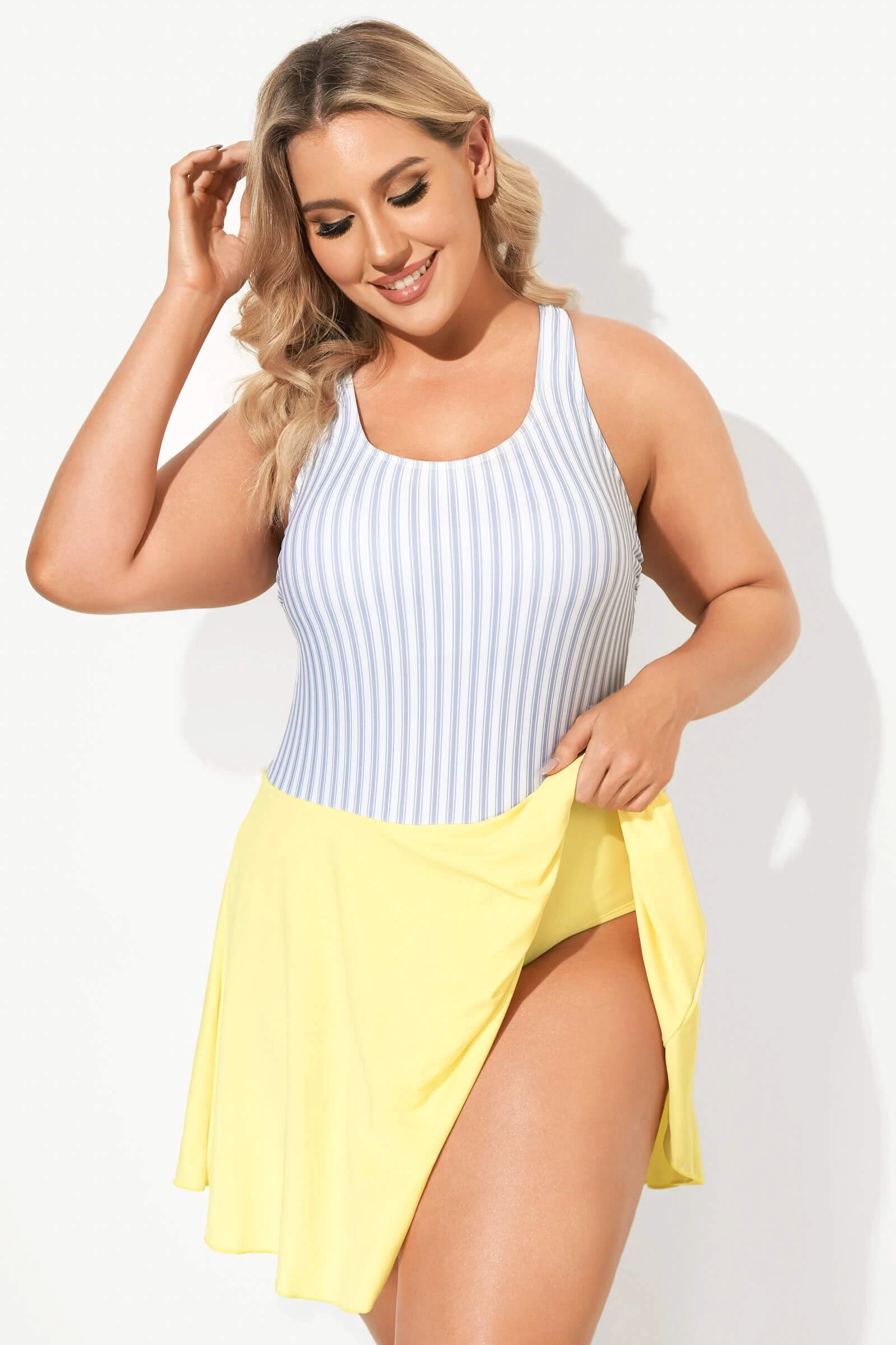 Classic Stripe Round Collar Swimdress For Lady 4 Classic Stripe Round Collar Swimdress For Lady - Image 2