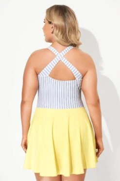 Classic Stripe Round Collar Swimdress For Lady 8 Classic Stripe Round Collar Swimdress For Lady -Meetcurve Shop b desd060001 3