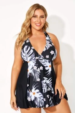 Tropical Patterns Flowers V-Neck Women Swimdress 9 Tropical Patterns Flowers V-Neck Women Swimdress -Meetcurve Shop b desd077001 3