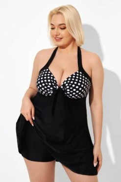 Fashion Black Dot Vintage Drawstring Closure Swimdress 10 Fashion Black Dot Vintage Drawstring Closure Swimdress -Meetcurve Shop b desd081001 3