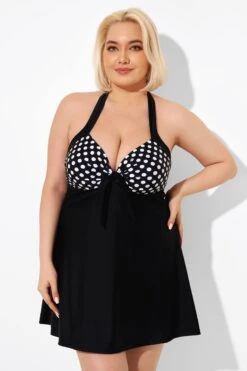 Fashion Black Dot Vintage Drawstring Closure Swimdress 12 Fashion Black Dot Vintage Drawstring Closure Swimdress -Meetcurve Shop b desd081001 4