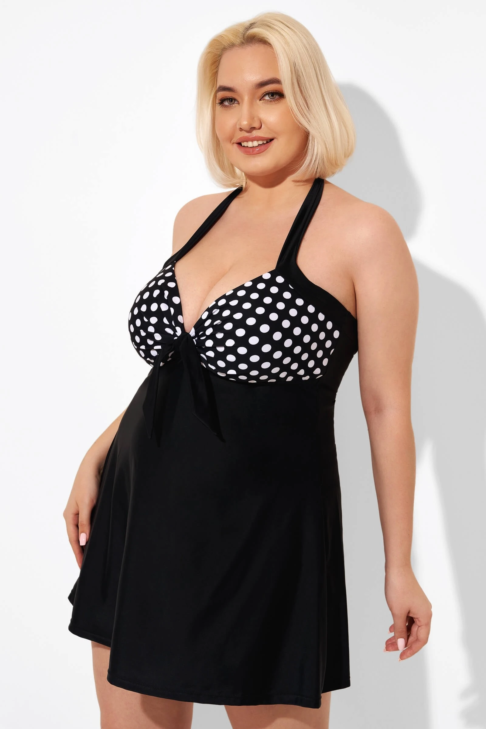 Fashion Black Dot Vintage Drawstring Closure Swimdress 6 Fashion Black Dot Vintage Drawstring Closure Swimdress - Image 4