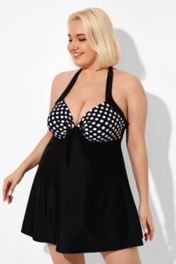Fashion Black Dot Vintage Drawstring Closure Swimdress 13 Fashion Black Dot Vintage Drawstring Closure Swimdress -Meetcurve Shop b desd081001 6
