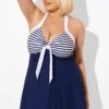 Blue Stripe Adjustable Halter Neck Swimdress -Meetcurve Shop b desd081002 1